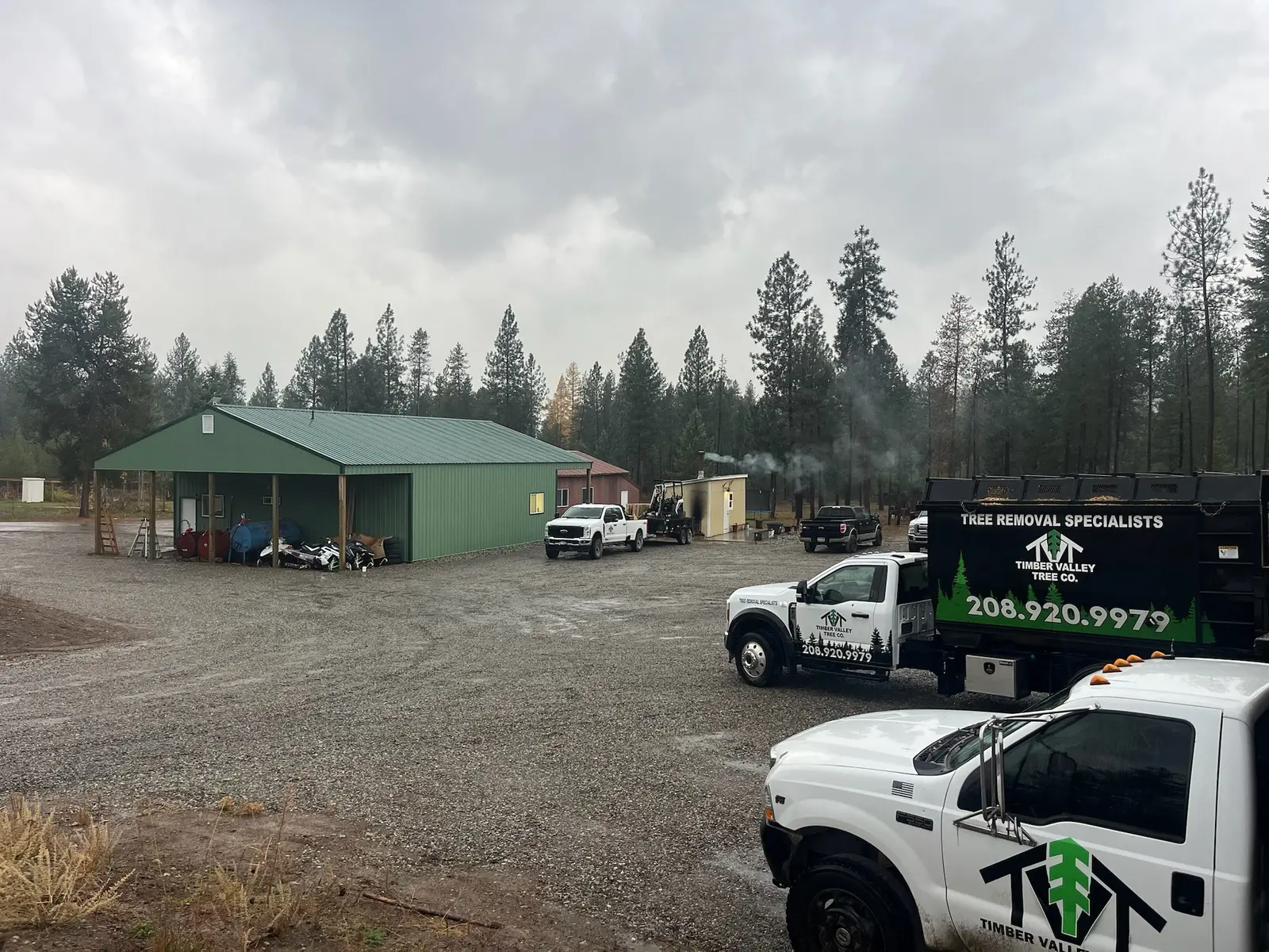 The Timber Valley Tree Co shop and fleet in Blanchard, Idaho
